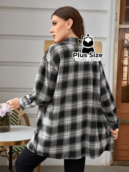 Camisa Folgada Xadrez Plus Size Sueter