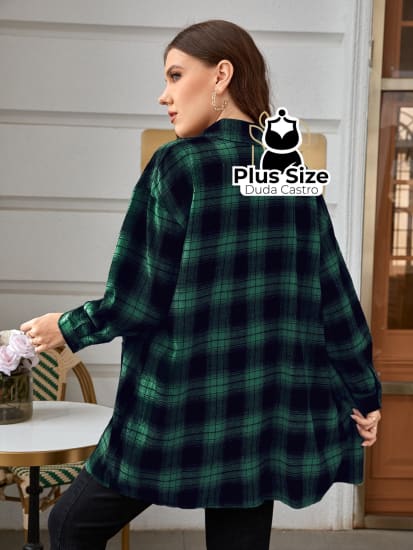 Camisa Folgada Xadrez Plus Size Sueter