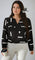 Camisa Geométrica Elegante de Manga Longa com Decote em V Plus Size G / Preto e Branco Camisa Geométrica Elegante de