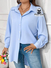 Camisa Longa de Botões com Manga Ajustável Várias Cores Plus Size Camisa Longa de Botões com Manga Ajustável Várias