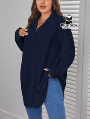 Camisa Longa De Botões Com Manga Ajustável Várias Cores Plus Size Blusa
