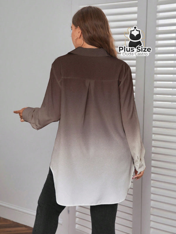 Camisa Longa de Botões com Manga Ajustável Várias Cores Plus Size Camisa Longa de Botões com Manga Ajustável Várias