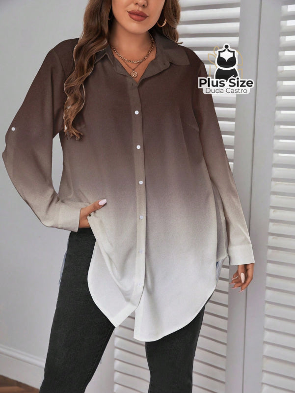 Camisa Longa de Botões com Manga Ajustável Várias Cores Plus Size Camisa Longa de Botões com Manga Ajustável Várias