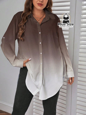 Camisa Longa de Botões com Manga Ajustável Várias Cores Plus Size Camisa Longa de Botões com Manga Ajustável Várias