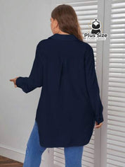 Camisa Longa De Botões Com Manga Ajustável Várias Cores Plus Size Blusa