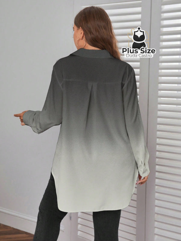 Camisa Longa de Botões com Manga Ajustável Várias Cores Plus Size Camisa Longa de Botões com Manga Ajustável Várias