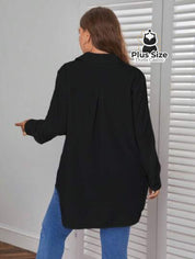 Camisa Longa De Botões Com Manga Ajustável Várias Cores Plus Size Blusa