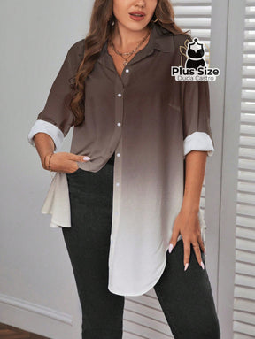 Camisa Longa de Botões com Manga Ajustável Várias Cores Plus Size Camisa Longa de Botões com Manga Ajustável Várias