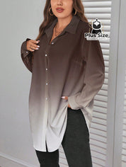 Camisa Longa de Botões com Manga Ajustável Várias Cores Plus Size G / Café Camisa Longa de Botões com Manga Ajustável
