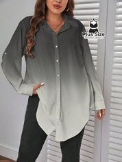 Camisa Longa de Botões com Manga Ajustável Várias Cores Plus Size G / Cinza Camisa Longa de Botões com Manga Ajustável