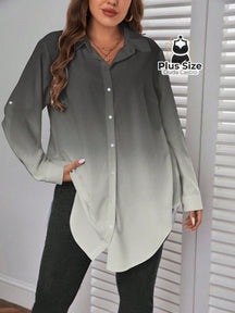 Camisa Longa de Botões com Manga Ajustável Várias Cores Plus Size G / Cinza Camisa Longa de Botões com Manga Ajustável