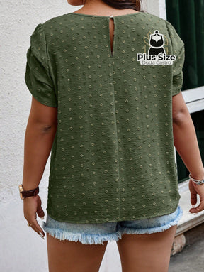 Camisa Manga Curta E Babados Plus Size Ponto Suiço Várias Cores Blusa