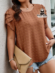 Camisa Manga Curta E Babados Plus Size Ponto Suiço Várias Cores Blusa