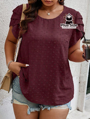 Camisa Manga Curta E Babados Plus Size Ponto Suiço Várias Cores Blusa