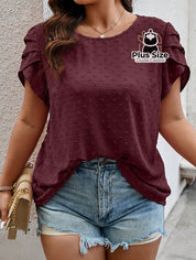 Camisa Manga Curta E Babados Plus Size Ponto Suiço Várias Cores Blusa