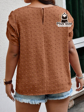 Camisa Manga Curta E Babados Plus Size Ponto Suiço Várias Cores Blusa
