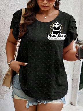 Camisa Manga Curta E Babados Plus Size Ponto Suiço Várias Cores Blusa