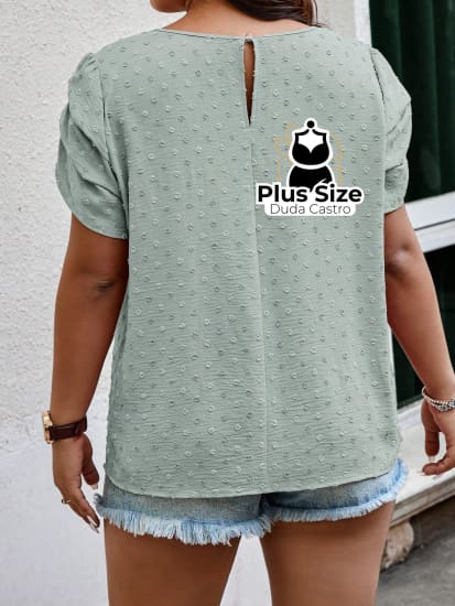 Camisa Manga Curta E Babados Plus Size Ponto Suiço Várias Cores Blusa