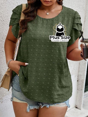 Camisa Manga Curta E Babados Plus Size Ponto Suiço Várias Cores Blusa