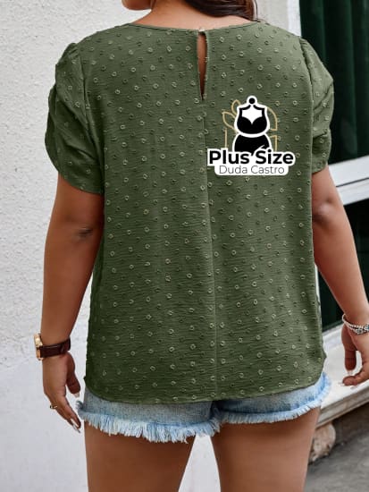 Camisa Manga Curta E Babados Plus Size Ponto Suiço Várias Cores Blusa