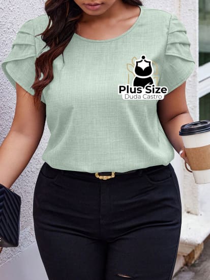 Camisa Manga Curta E Babados Plus Size Várias Cores Blusa