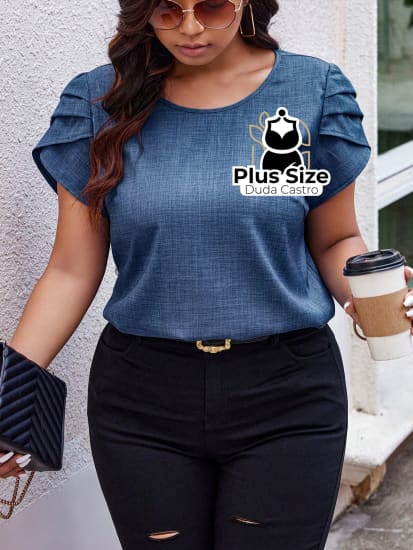 Camisa Manga Curta E Babados Plus Size Várias Cores Blusa