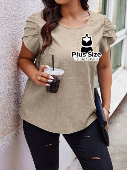 Camisa Manga Curta E Babados Plus Size Várias Cores Blusa