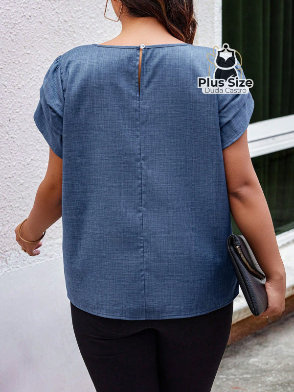 Camisa Manga Curta E Babados Plus Size Várias Cores Blusa
