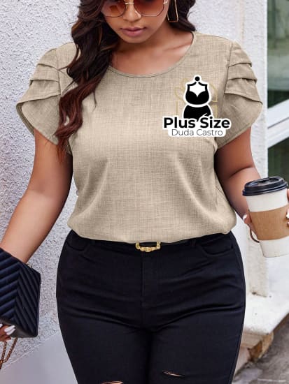 Camisa Manga Curta E Babados Plus Size Várias Cores Blusa