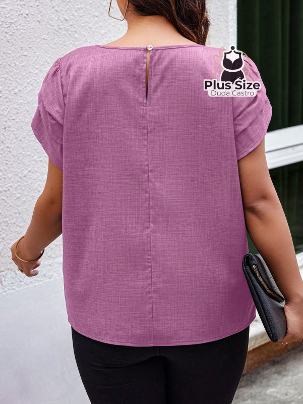 Camisa Manga Curta E Babados Plus Size Várias Cores Blusa