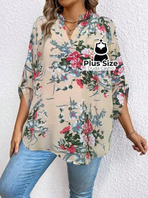 Plussize Camisa Com Manga E Estampa Floral G / Damasco Blusa Plus Size