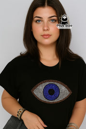 Camisa Olho Grego em Strass Preta ou Azul Plus Size G / Preto Camisa Olho Grego em Strass Preta ou Azul Plus Size