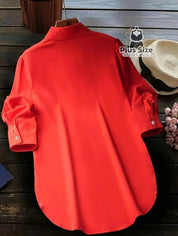 Camisa Plus Size Lisa Com Detalhe De Aba Frontal E Botões Blusa