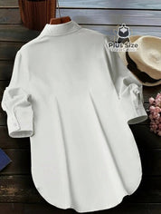 Camisa Plus Size Lisa Com Detalhe De Aba Frontal E Botões Blusa