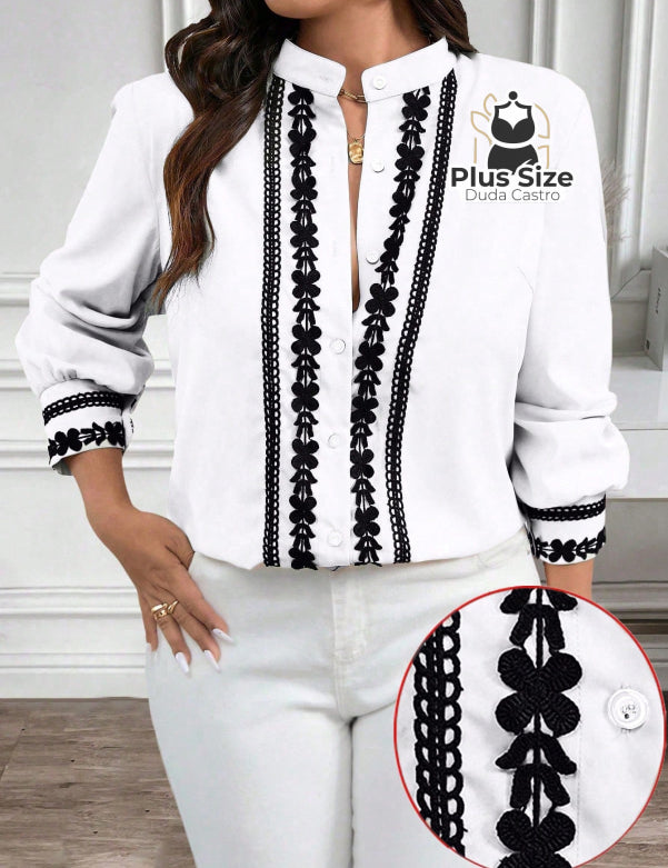  Branco 132 Camisa Romântica Manga
