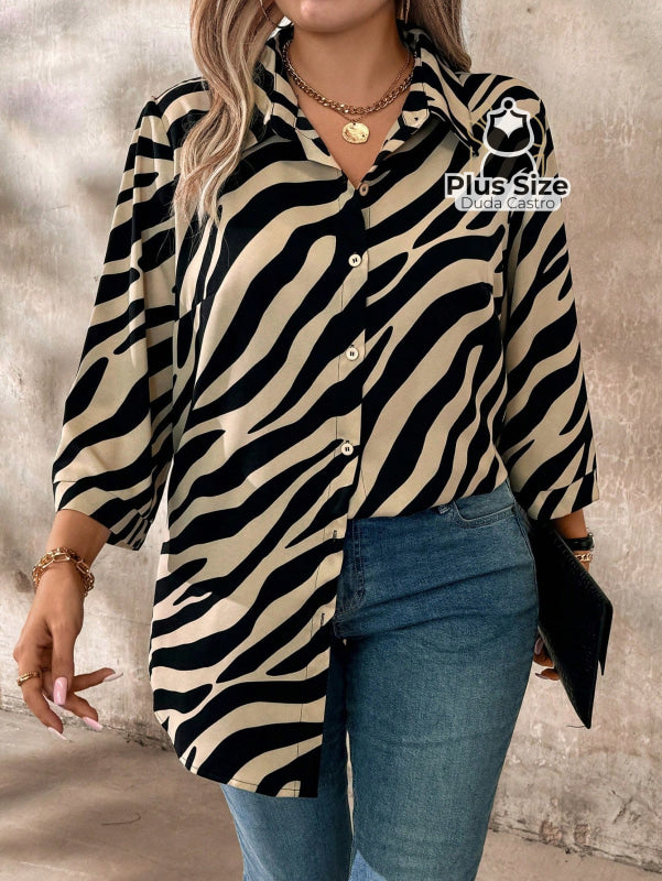 Camisa Social de Botões Estampa de Zebra Camisa Social de Botões Estampa de Zebra