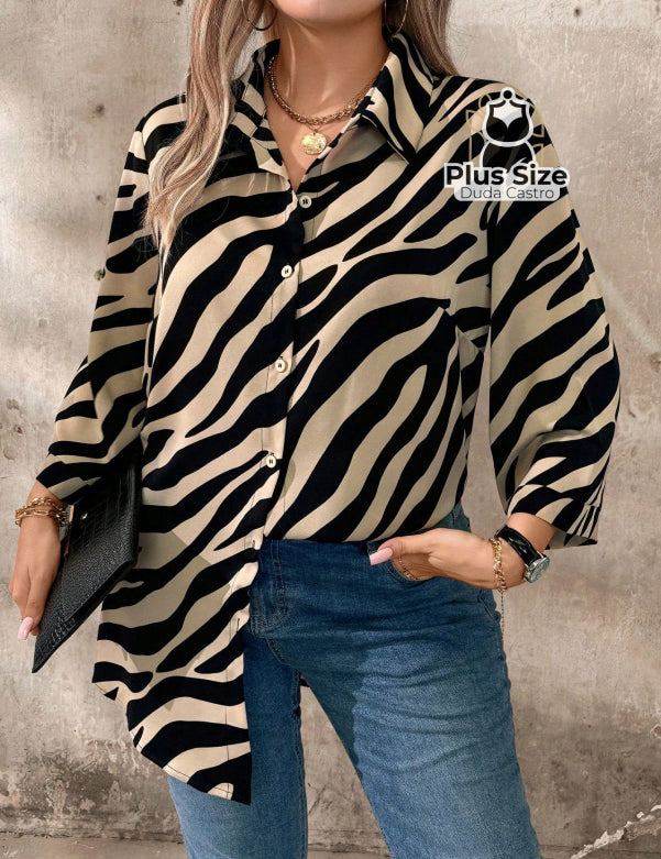 Camisa Social de Botões Estampa de Zebra G 83 Camisa Social de Botões Estampa de Zebra