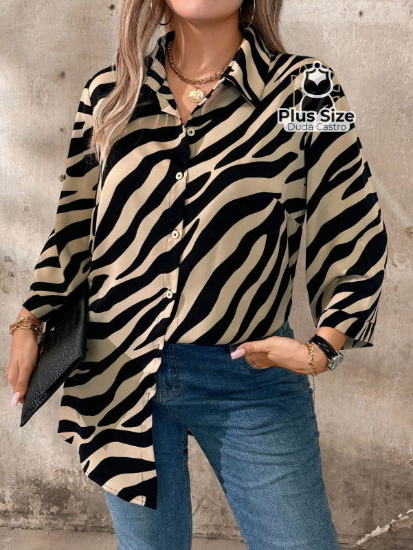 Camisa Social de Botões Estampa de Zebra G 83 Camisa Social de Botões Estampa de Zebra