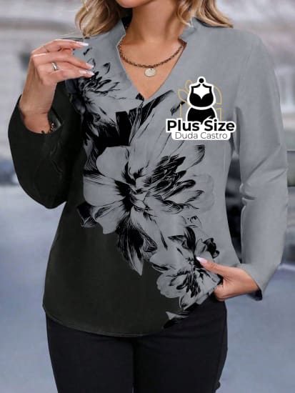 Camisa Social Estampa Floral Plus Size