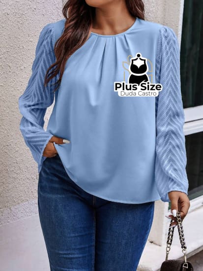 Camisa Social Manga Longa Plissada Com Detalhe Em Renda Várias Cores Plus Size Blusa