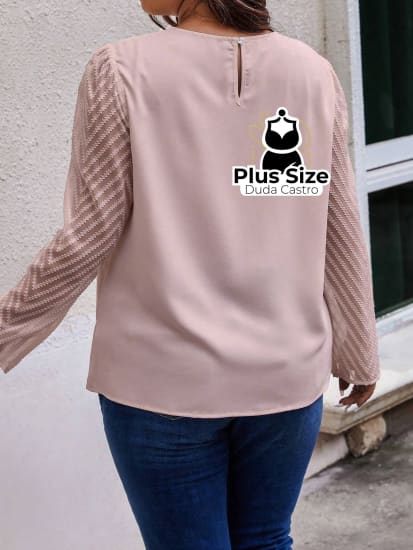 Camisa Social Manga Longa Plissada Com Detalhe Em Renda Várias Cores Plus Size Blusa