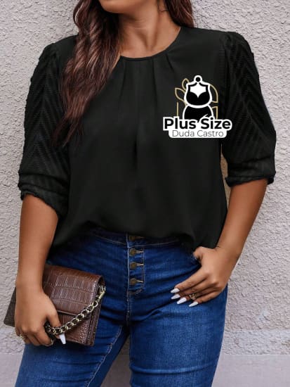 Camisa Social Manga Longa Plissada Com Detalhe Em Renda Várias Cores Plus Size Blusa