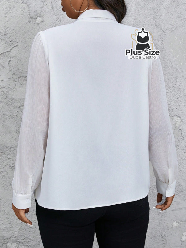 Camisa social Manga Transparente e Gola com Detalhe em Pérola Várias Cores Camisa social Manga Transparente e Gola com