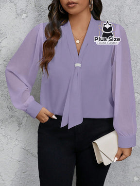 Camisa social Manga Transparente e Gola com Detalhe em Pérola Várias Cores Camisa social Manga Transparente e Gola com