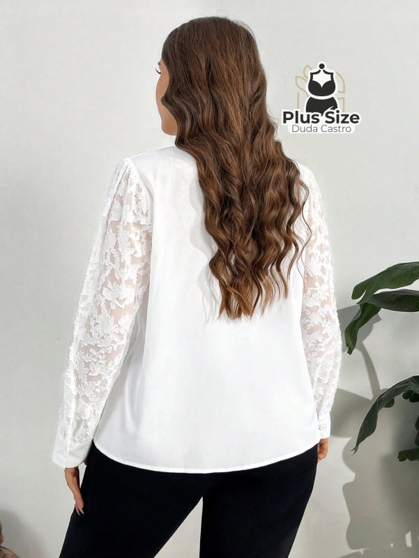 Camisa social Manga Transparente e Gola com Detalhe em Pérola Várias Cores Camisa social Manga Transparente e Gola com