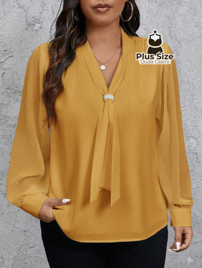Camisa social Manga Transparente e Gola com Detalhe em Pérola Várias Cores G / Amarelo Mostarda Camisa social Manga