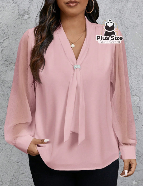  Rosa Camisa social Manga Transparente e