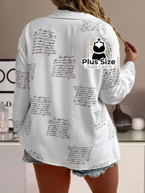 Camisa Solta Plus Size Com Impressão De Slogan Blusa