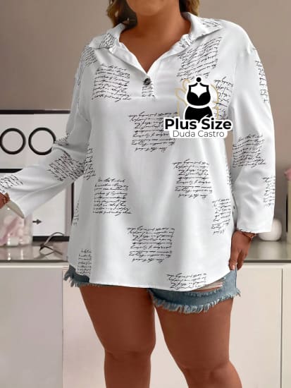 Camisa Solta Plus Size Com Impressão De Slogan Blusa