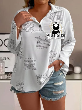 Camisa Solta Plus Size Com Impressão De Slogan Blusa